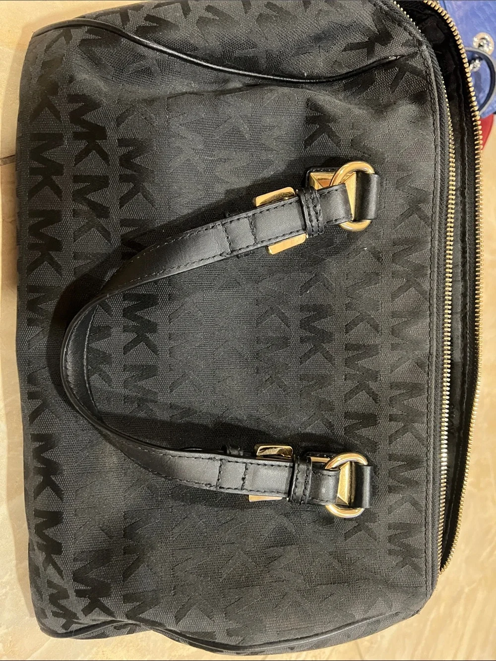 Michael Kors Black Monogram Shoulder Bag with Gold Hardware